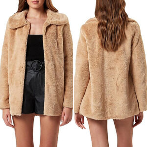 Charlie Holiday Margot Faux Fur Teddy Bear Coat in Beige / Tan